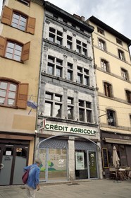 France, Haute Loire, Le Puy en Velay, Routes of Santiago de Compostela in France listed as World heritage by UNESCO, place du Plot, Logis de Guyot de Licques, Receiver of Roy (1597), now houses a bank branch