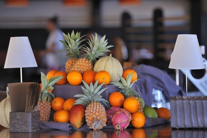 France, Reunion Island, southern coast, Grande Anse, Palm Hotel, fruit basket