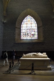 Spain, Basque Country, Navarra, Roncesvalles, stop on el Camino de Santiago (the Way of St. James), Royal Collegiate Church of Roncesvalles, funeral chapel San Agustin in the former 14th century Gothic chapter house, lying of King Sancho VII of Navarre called the Strong