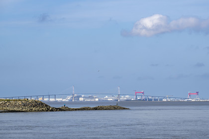 France, Loire Atlantique, Estuaire de la Loire,  the Saint-Nazaire bridge and the Chantiers de l’Atlantique