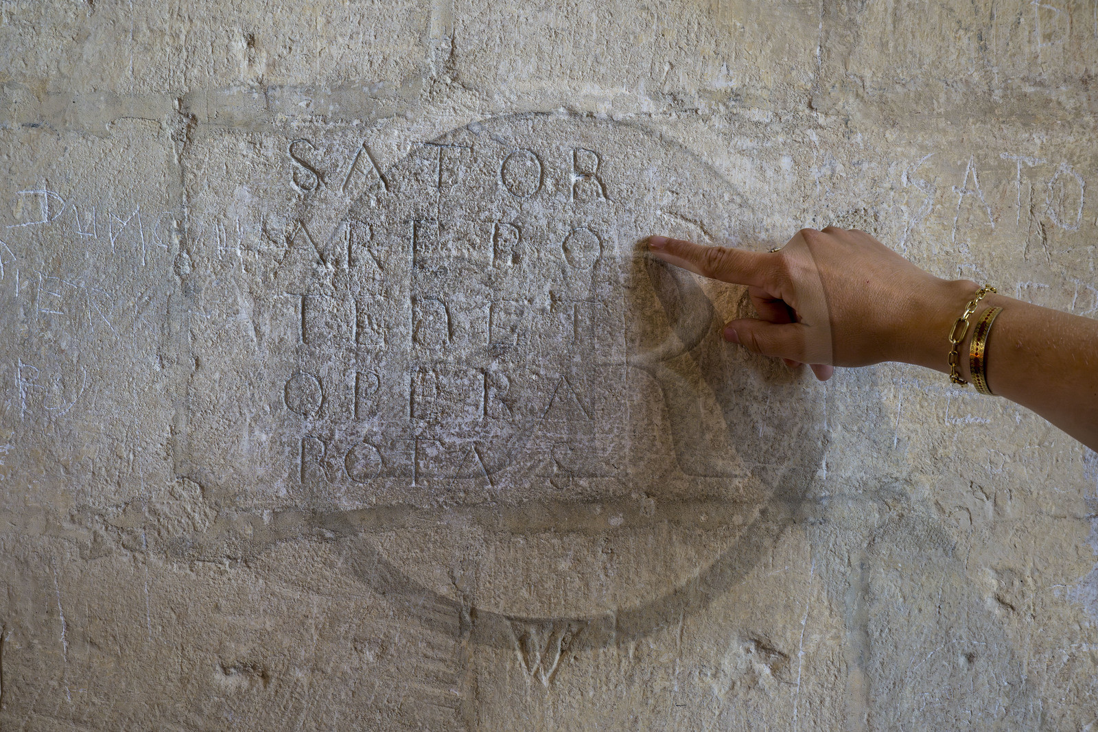 France, Bouches du Rhone, Tarascon, King René's castle dating from the 15th century, Sator square, magic square containing the Latin palindrome SATOR AREPO TENET OPERA ROTAS