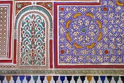 Morocco, High Atlas, Marrakech, Imperial city, Medina listed as World Heritage by UNESCO, Bahia Palace, carved stucco and zellige
