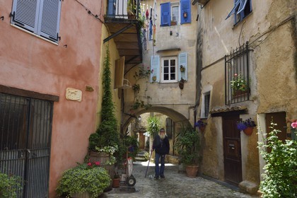 France, Alpes-Maritimes, Coaraze, labelled Les Plus Beaux Villages de France (The Most Beautiful Villages of France), Roger Moulinier living since 1985 in the village