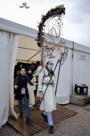 France, Meurthe-et-Moselle, Nancy, preparations for the parade of Saint-Nicolas place Carnot, horse of  the Company Remue Ménage