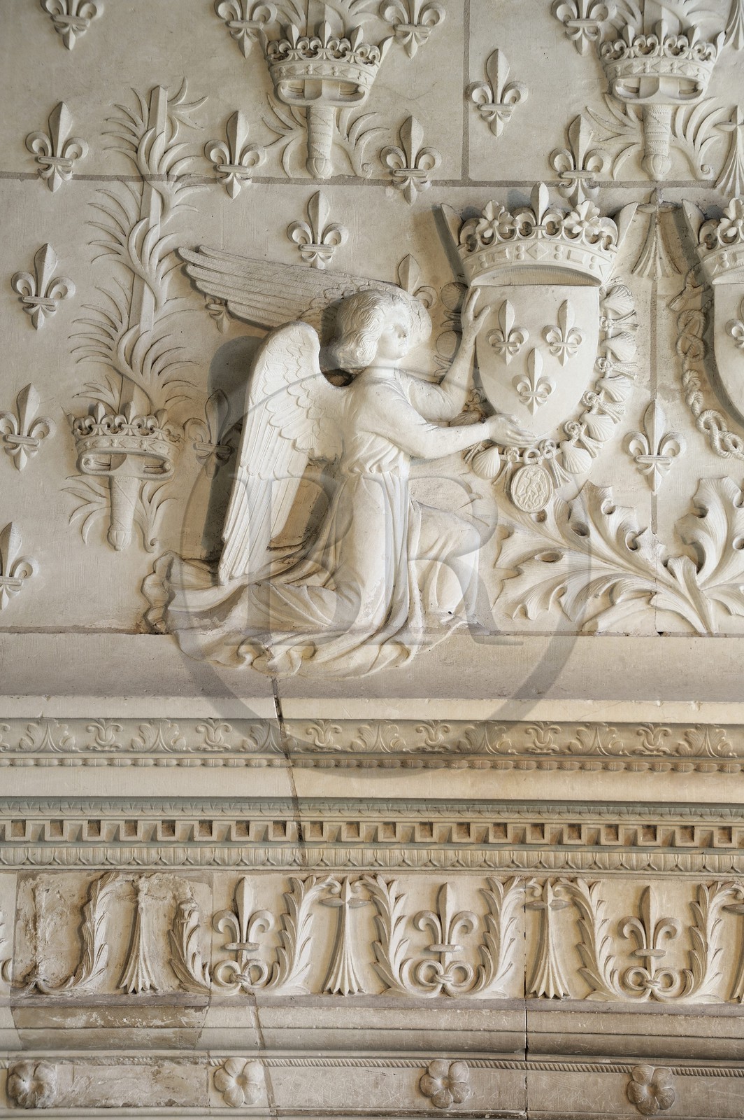 France, Indre et Loire (37), Vallée de la Loire classée Patrimoine mondial de l'UNESCO, château d'Amboise, le logis du Roi, salle du Conseil, détail de la cheminée