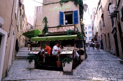 France, Corse du Sud, Bonifacio, restaurant in the upper city
