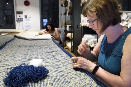 France, Var, Presqu'ile de Saint Tropez, Cogolin, the Manufacture Cogolin has been manufacturing rugs since 1924, each strip is individually woven and assembled to the others by hand